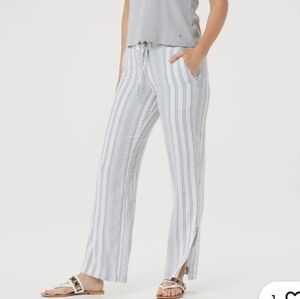 Side Stitch Petite Striped Linen Blend Wide Leg Pants